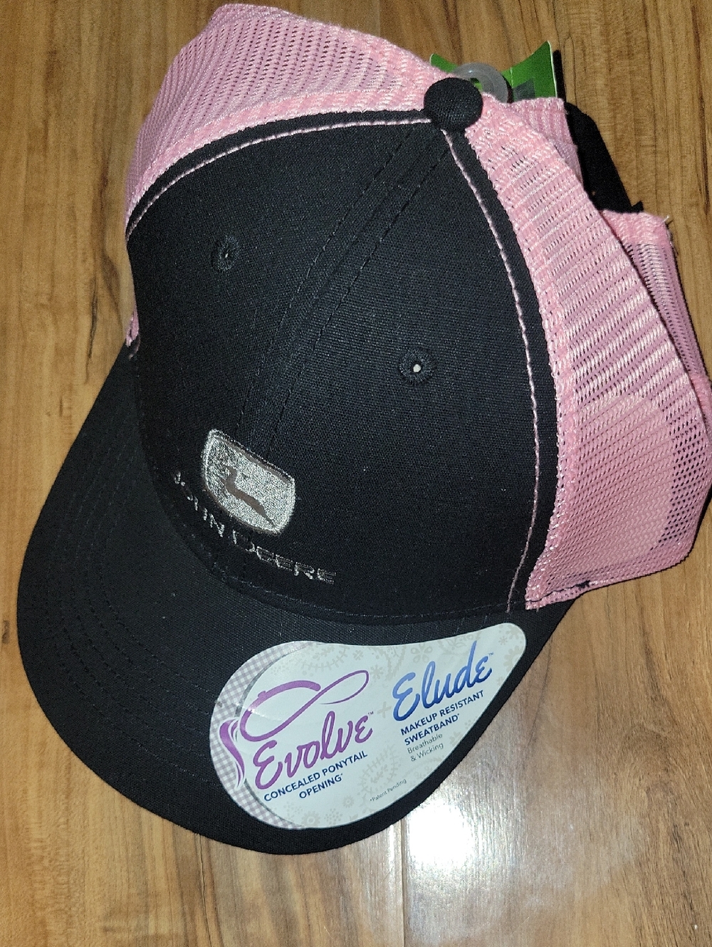John Deere Black & Pink Mesh Snapback Cap With Ponytail Cut Out